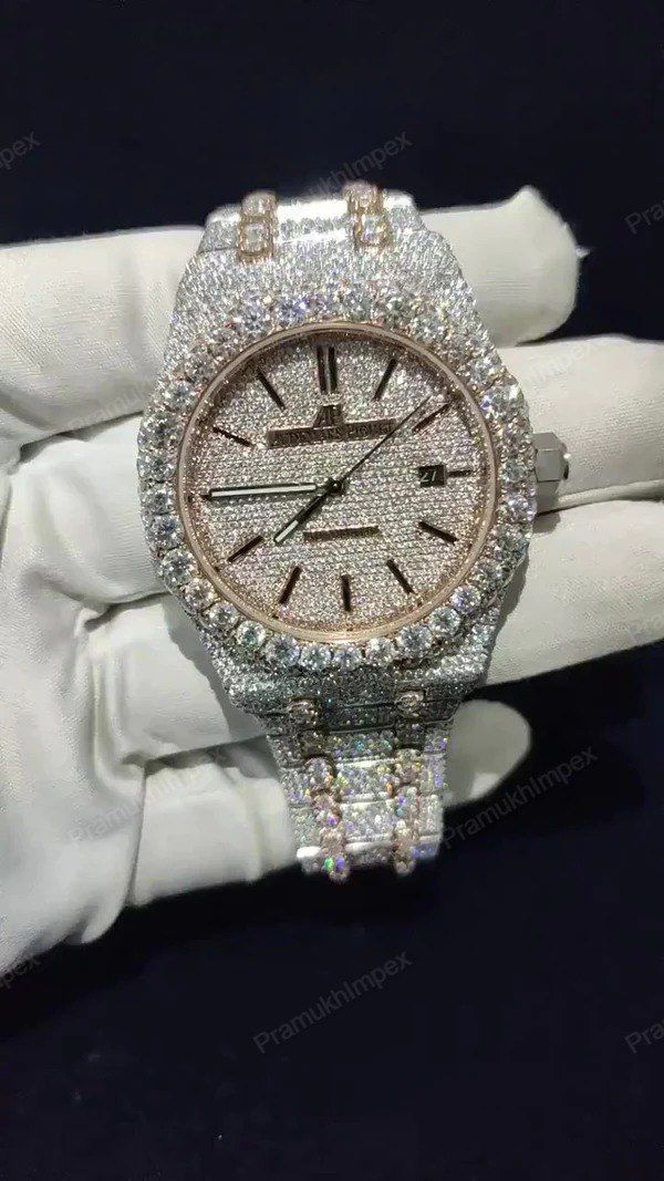 Audermars Piguet Round Brilliant Cut Moissanite Ice Out D Color Hip Hop Watch For Men